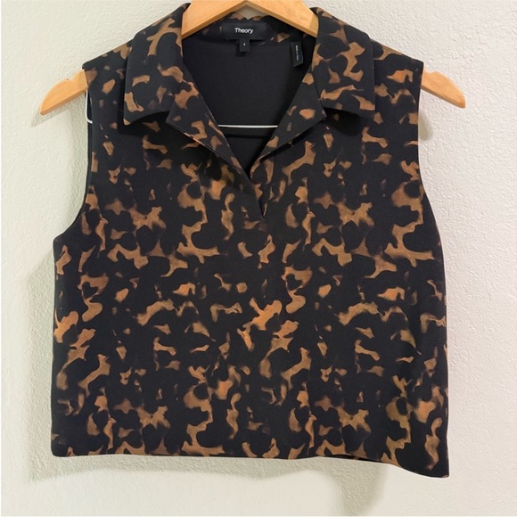 Theory Black and Brown Leopard Print Cropped Set - Picture 2 of 4